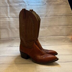 Vintage Dan Post Redish Brown Lizard Western Cowboy Boots Men's 11 A